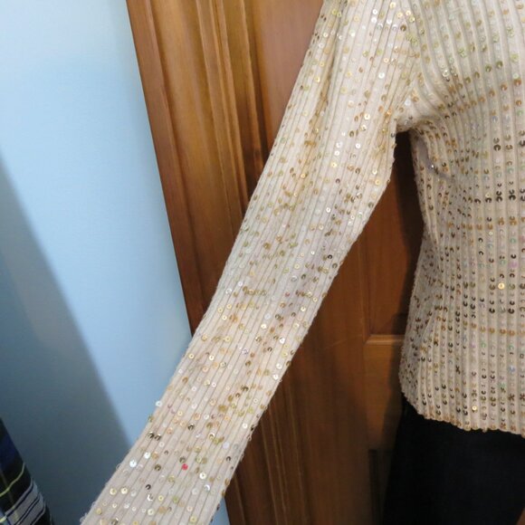 Marisa Christina Cream Sweater All Over Gold Sequins Long Sleeve Size Large - Picture 5 of 10
